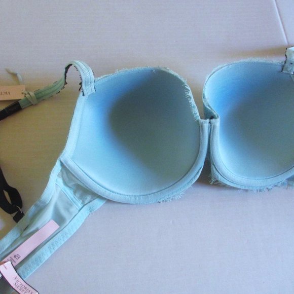 38DDD Victoria's Secret Dream Angels Ribbon Slot Lined Demi Bra Opal Blue Lace - Picture 6 of 8